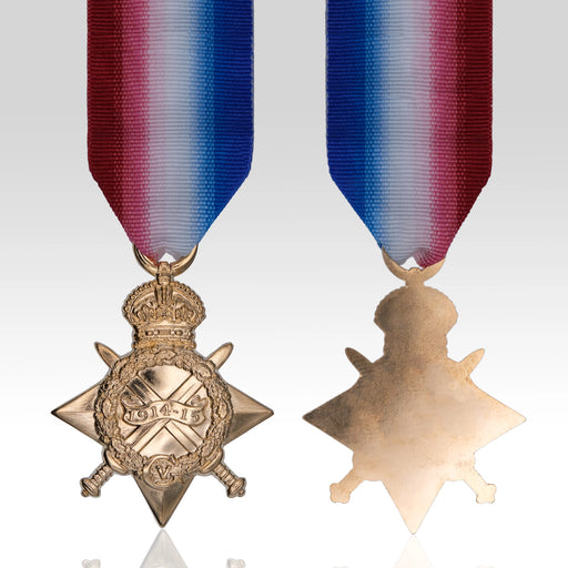 Full-size 1914–15 Star medal with shaded red white and blue ribbon