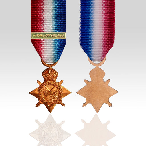 1914 Star miniature medal with Mons Bar and red white and blue ribbon