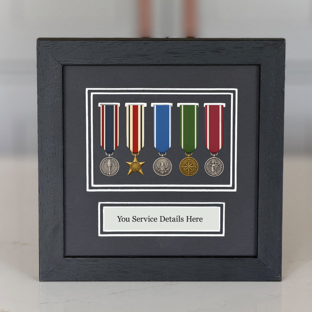 5 miniature medal display frame black wood UK handmade