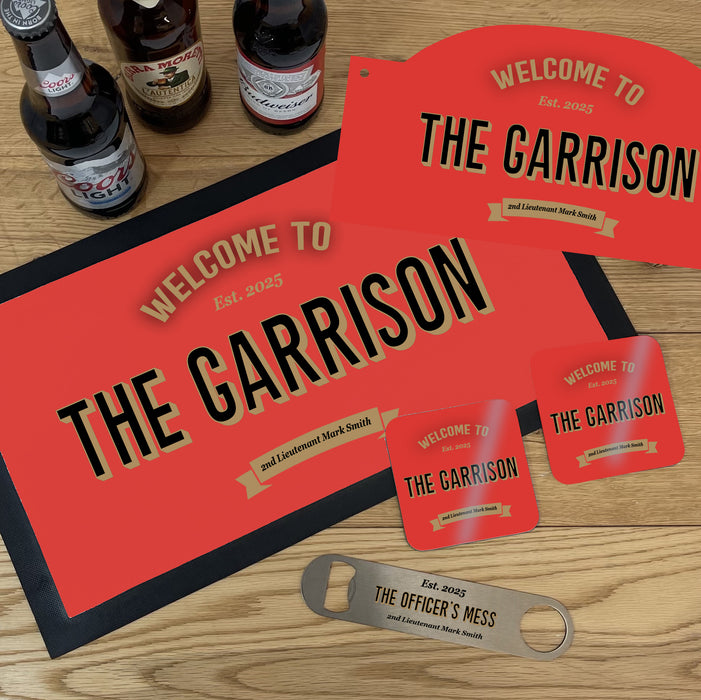 Personalised King's Liverpool Regiment Bar Set Military Gift with Bar Mat, Coasters, Bottle Opener & Bar Sign Options