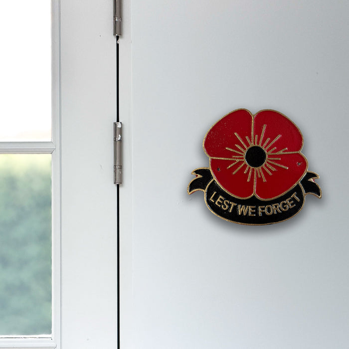 Poppy “Lest We Forget” Wall Plaque – Cast Aluminium, 24cm (Indoor/Outdoor)