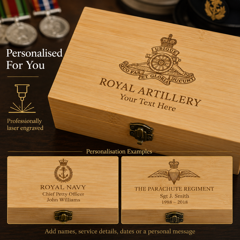 Military medal storage box displayed on a traditional desk