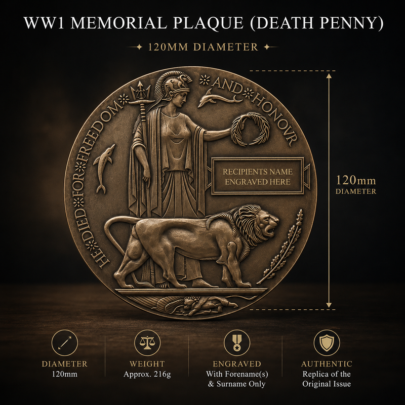 WW1 Memorial Plaque (Death Penny) with Personalised Memorial Scroll