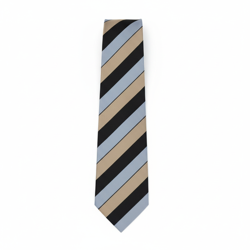 Northamptonshire Regiment polyester tie with black, tan, and light blue diagonal stripes, displayed on a white background