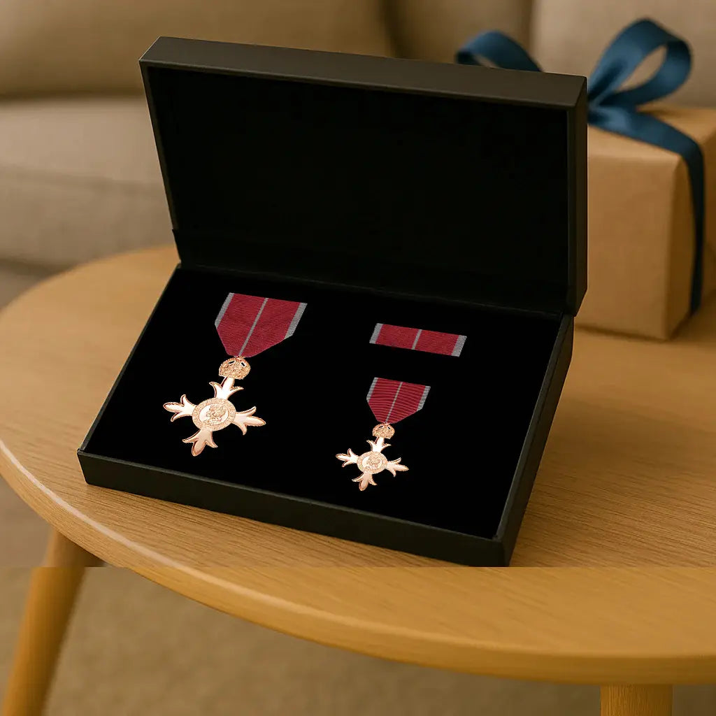 full size OBE award in a presentation box