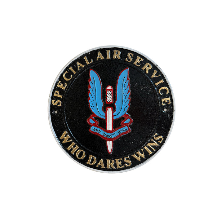 Special Air Service (SAS) “Who Dares Wins” Wall Plaque – Cast Iron, 24cm (Indoor/Outdoor)