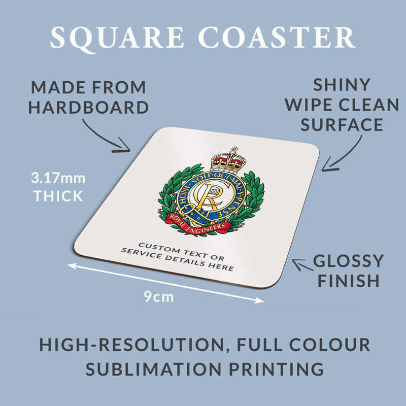 Military Badge & Text Colour Printed MDF Coaster – 9cm Square
