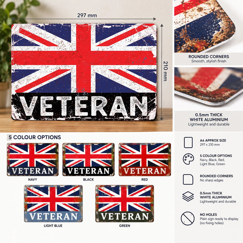 Vintage Union Jack Veteran Metal Sign | Distressed British Flag Wall Plaque