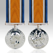 Full-size British War Medal 1914–1918 with orange blue black and white ribbon