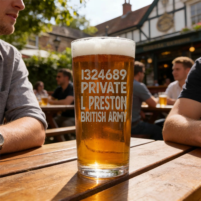 Military Engraved Conical Pint Glass – 568ml
