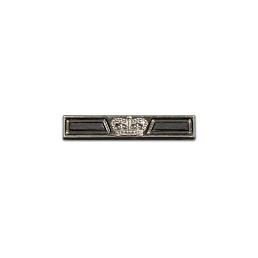 Silver-coloured Efficiency Medal second award clasp featuring the Queen Elizabeth II Queen's Crown, on a white background.