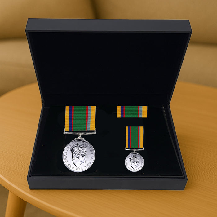 Cadet Forces Medal CIIIR Presentation Set | 12 Years Service | Full Size, Miniature & Ribbon Bar