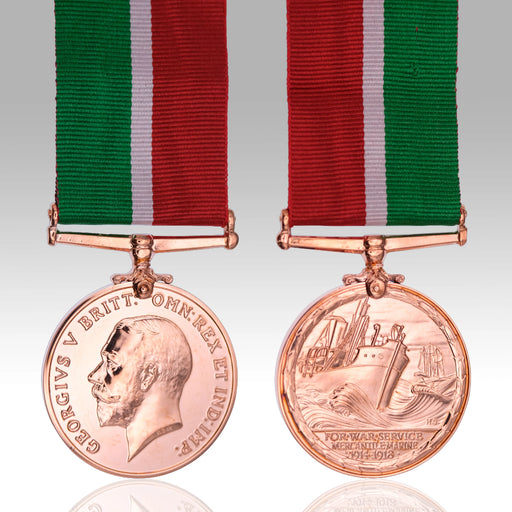 Full-size Mercantile Marine War Medal 1914–1918 with green red and white ribbon