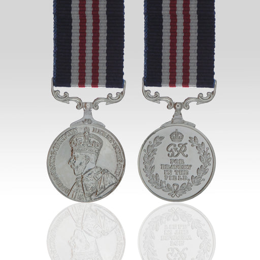 Military Medal George V Crowned Head miniature with striped ribbon