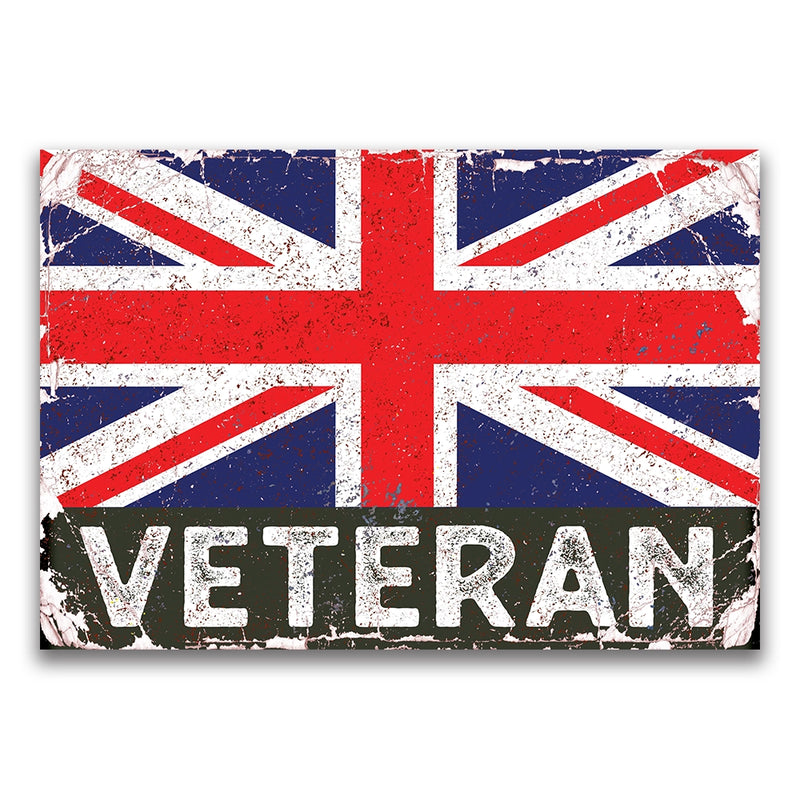 Vintage Union Jack Veteran Metal Sign | Distressed British Flag Wall Plaque