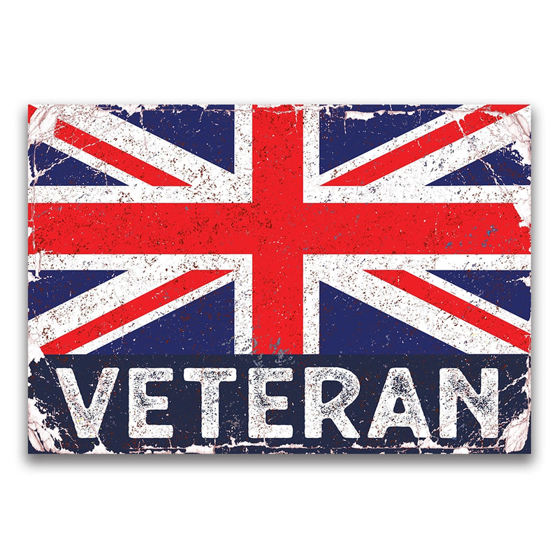 Vintage Union Jack Veteran Metal Sign | Distressed British Flag Wall Plaque