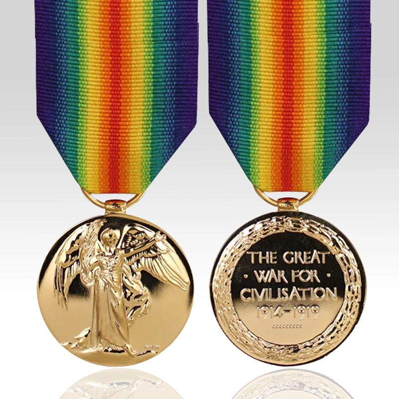 Full-size British Victory Medal 1914–1919 with double-rainbow ribbon