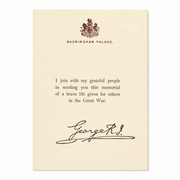 A5 reproduction of the King George V letter issued with the WW1 Memorial Plaque or Death Penny