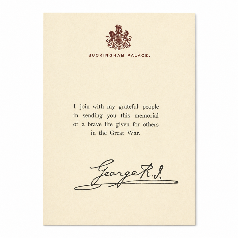 A5 reproduction of the King George V letter issued with the WW1 Memorial Plaque or Death Penny