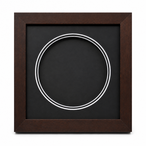 Empty dark wood WW1 Memorial Plaque display frame with black mount and circular opening