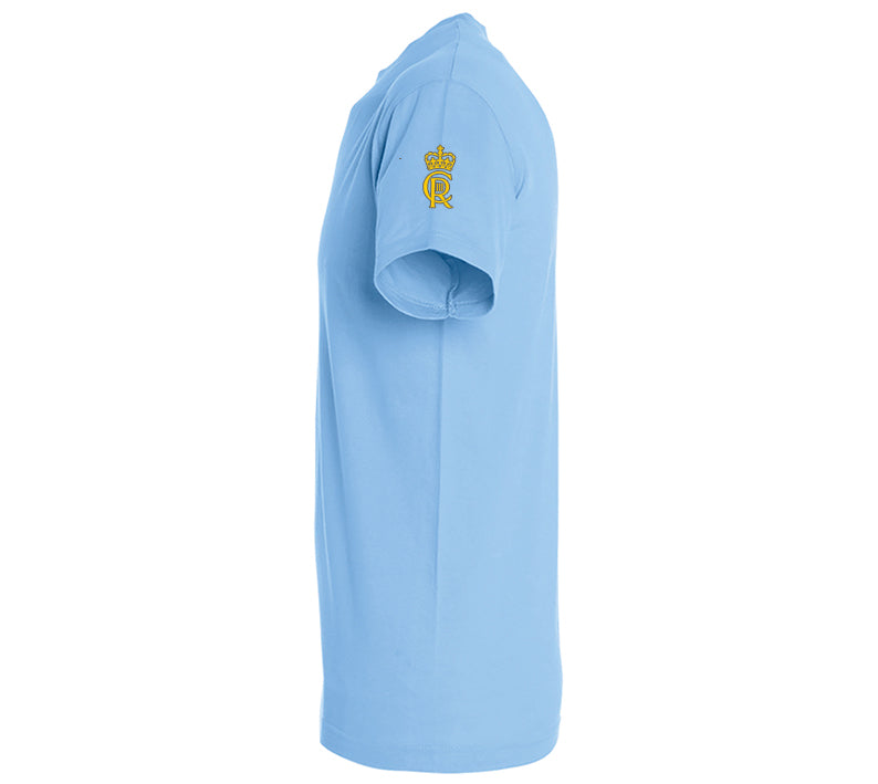 King Charles Coronation Emblem Embroidered ROYAL Blue T-Shirt