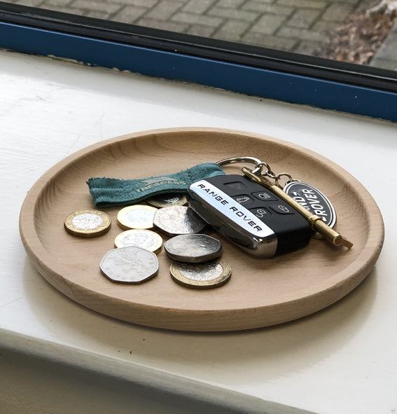 Shallow Wooden 18.5cm Round Tray - Coin, Key, Watch, Ring Tidy Tray